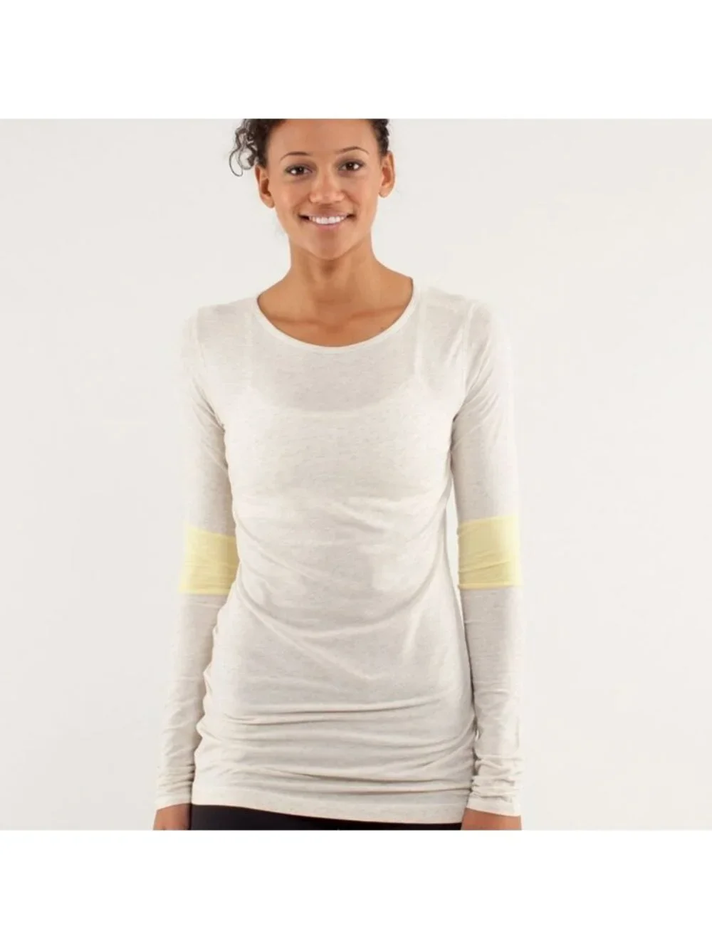 Lululemon Devotion Long Sleeve Tee Heathered Polar Cream / Clarity Yellow